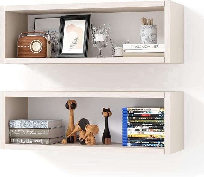 Kaboon 24" Floating Cube Shelves, Set of 2, Wall Mount Decorative Hanging Shelves, Dark Walnut