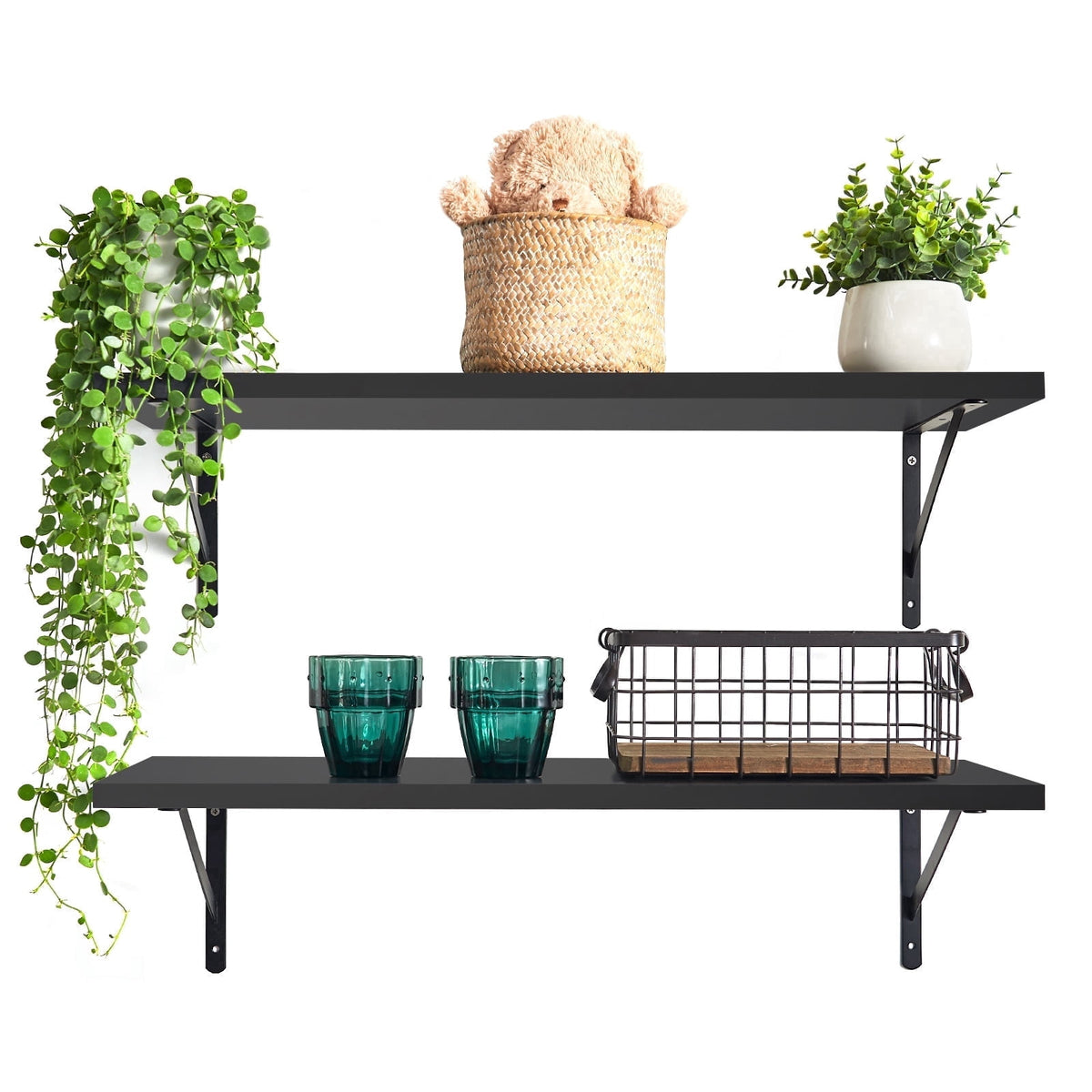 Kaboon 36 inch Long 10 inch Deep Floating Shelves for Wall Set of 2, Large Open Shelves Wall Mounted, Space Saving Home and Commercial Use, Dark Walnut