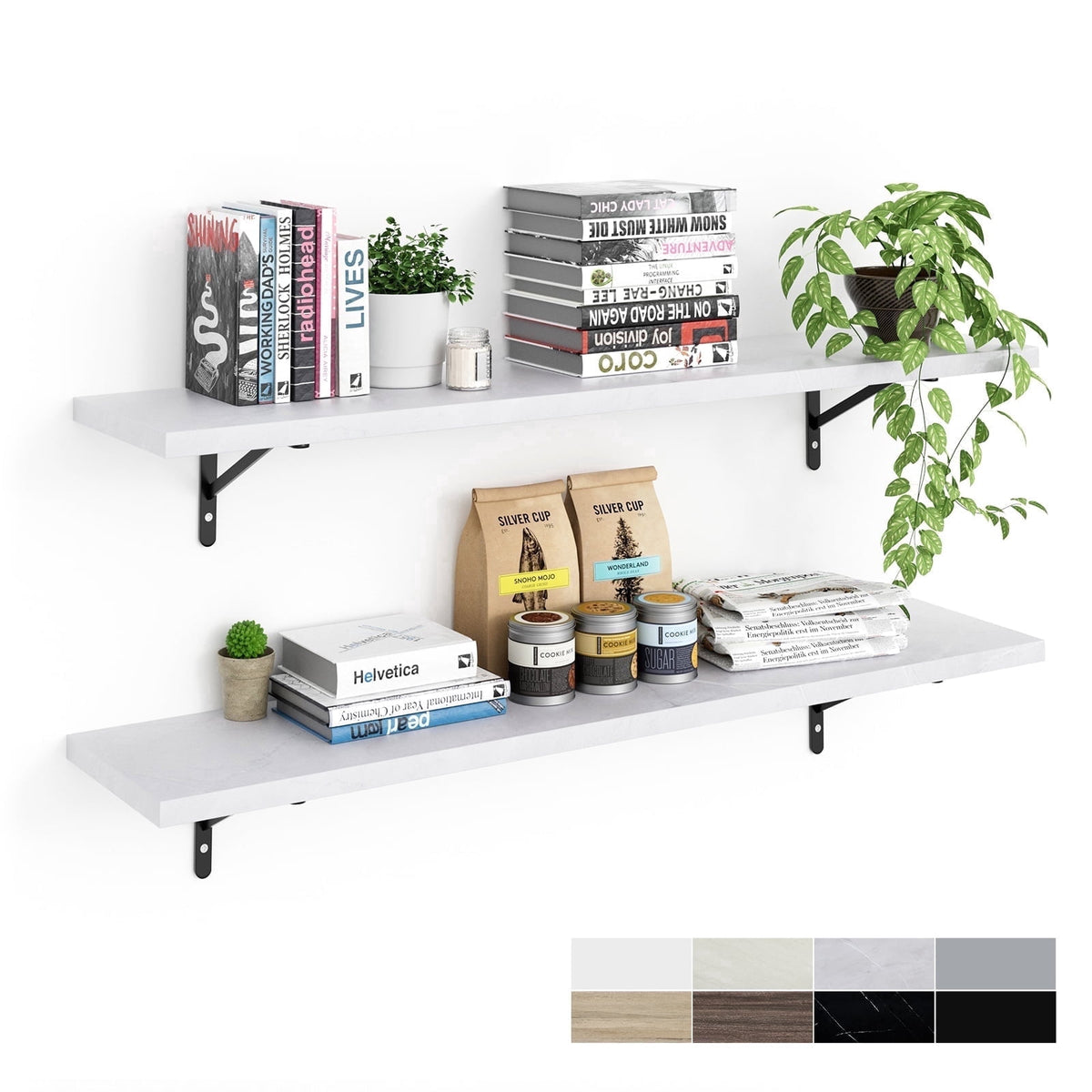 Kaboon 36 inch Long 10 inch Deep Floating Shelves for Wall Set of 2, Large Open Shelves Wall Mounted, Space Saving Home and Commercial Use, Dark Walnut