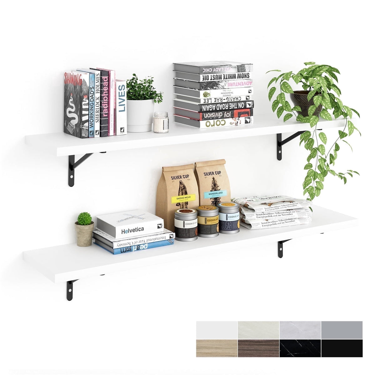Kaboon 36 inch Long 10 inch Deep Floating Shelves for Wall Set of 2, Large Open Shelves Wall Mounted, Space Saving Home and Commercial Use, Dark Walnut