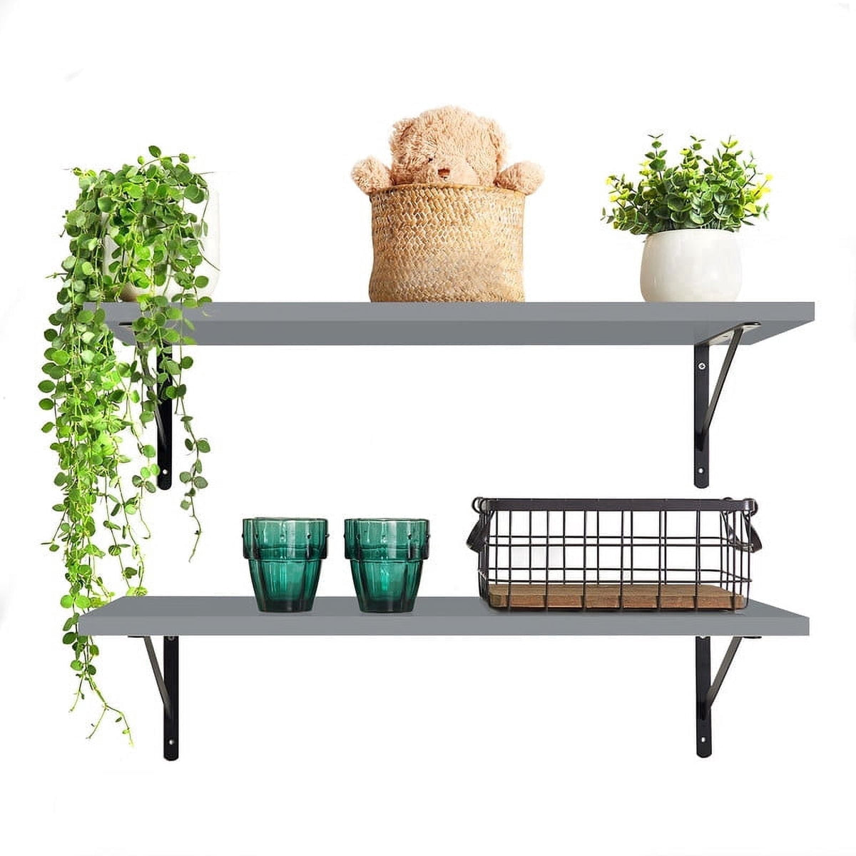 Kaboon 36 inch Long 10 inch Deep Floating Shelves for Wall Set of 2, Large Open Shelves Wall Mounted, Space Saving Home and Commercial Use, Dark Walnut