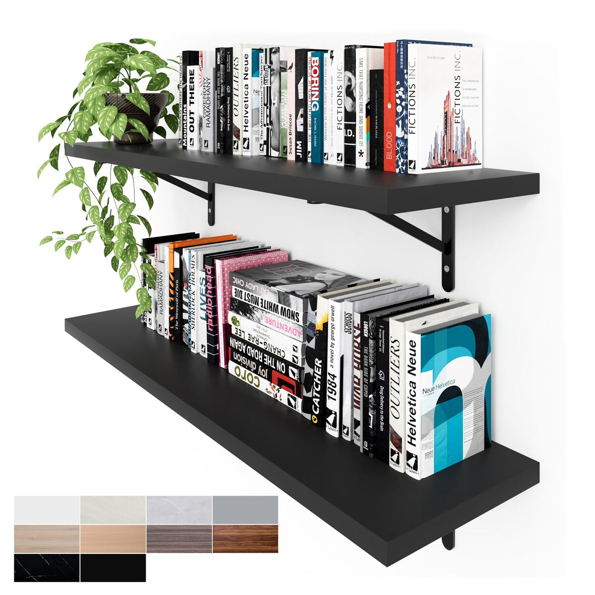 Kaboon 36 inch Long 10 inch Deep Floating Shelves for Wall Set of 2, Large Open Shelves Wall Mounted, Space Saving Home and Commercial Use, Dark Walnut