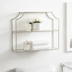 Kate and Laurel Ciel Modern Glam Wide Two-Tier Wall Shelf, 24 x 20, Silver, Tiered Bathroom Shelves for Over the Toilet Storage or Bedroom Makeup Organizer