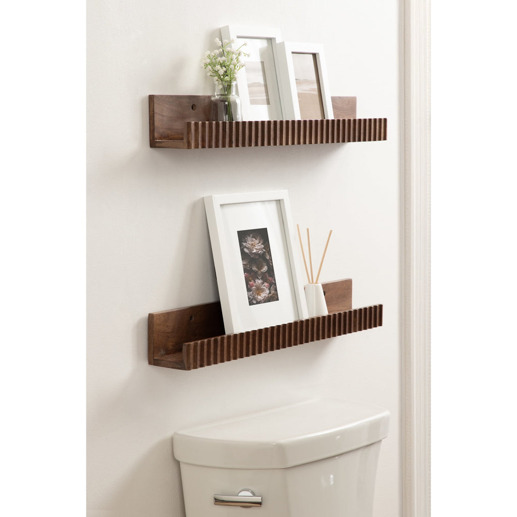 Kate and Laurel Furrow Modern Wood Photo Display Ledges, Set of 2, 24 Inches, Walnut Brown, Scalloped Floating Picture Ledge Shelf Set with Lip for Use as Nursery Book Shelves or Gallery Wall Decor
