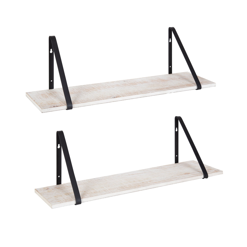 Kate and Laurel Soloman Wooden Floating Wall Shelves, Set of 2, White and Black, Decorative and Functional Floating Shelf for Storage and Display on Wall