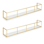 Kate and Laurel Benbrook 24 inch 2-Pack Wood and Metal Floating Wall Shelves, White and Gold