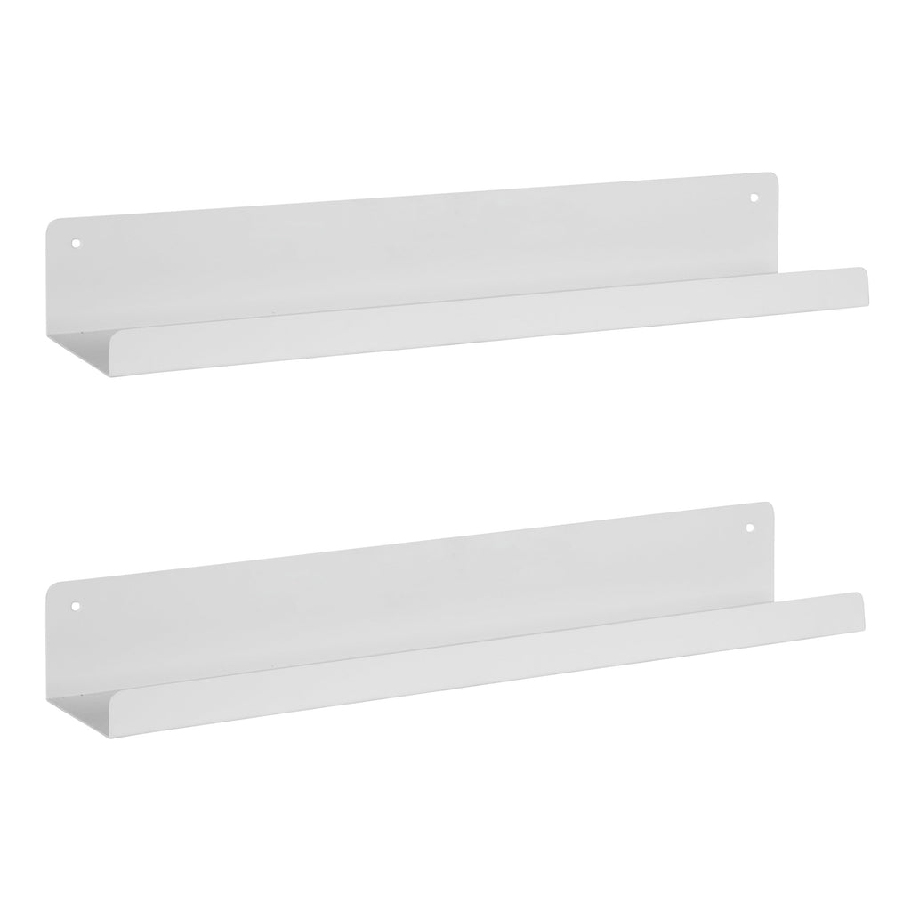 Kate and Laurel Mezzo Modern Metal Floating Shelves, Set of 2, 24, White, Photo Display Ledge