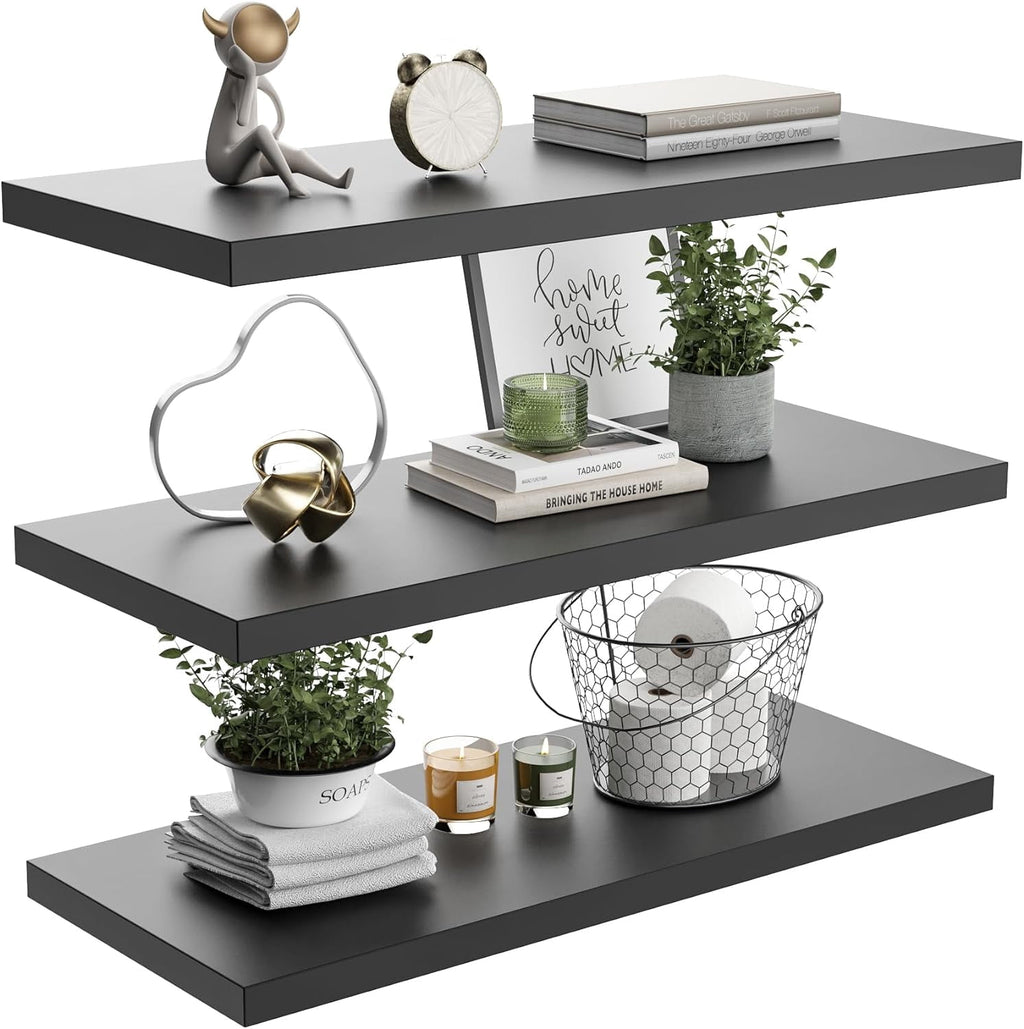 LANDMOK 10 Inch Deep Floating Shelf, 36 x10 Inch Large Wall Mounted Shelf for Kitchen, Bathroom, Living Room, White (3 Pack)