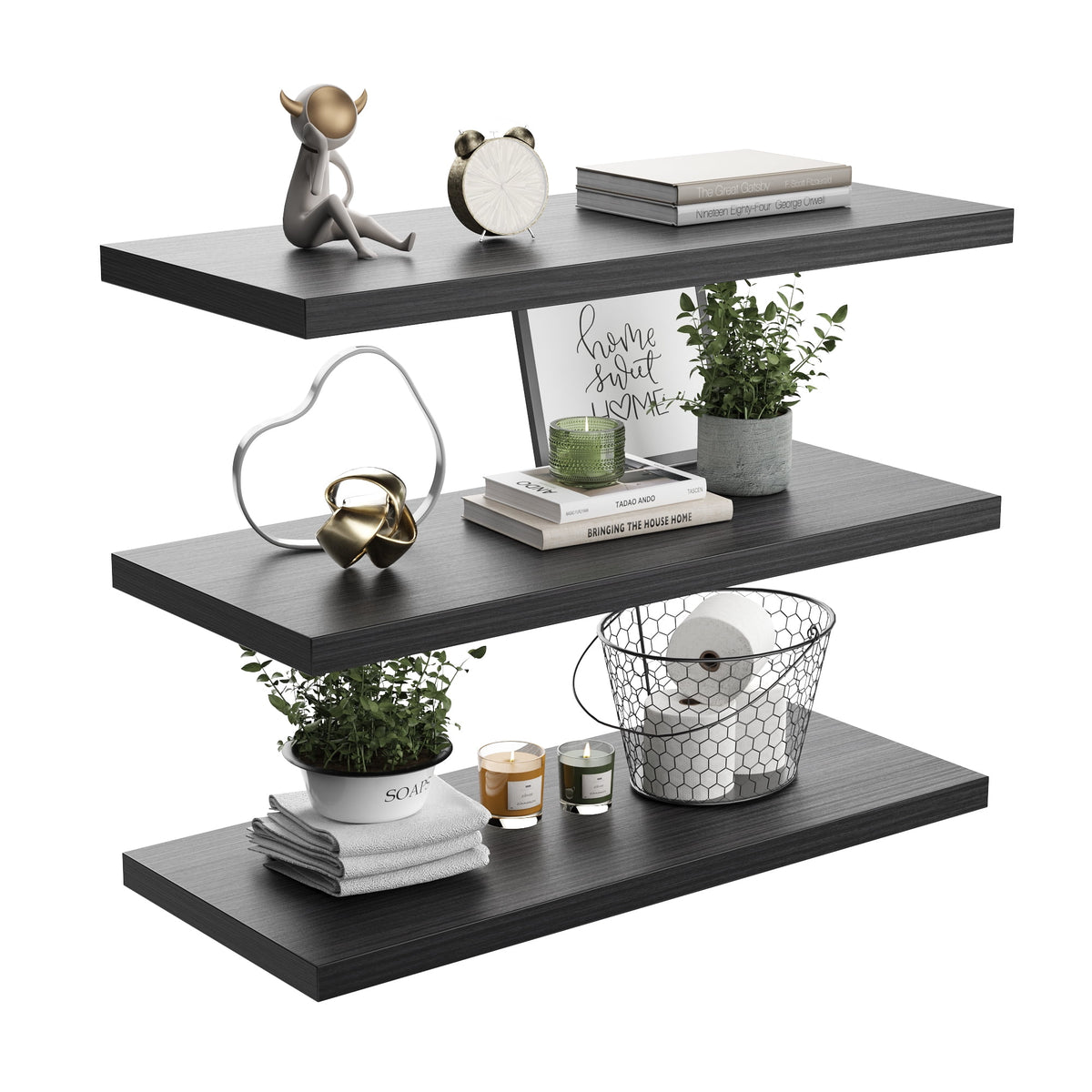 LANDMOK 10 Inch Deep Floating Shelf, 36 x10 Inch Large Wall Mounted Shelf for Kitchen, Bathroom, Living Room, White (3 Pack)