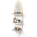 LEFINITO Surfboard Shaped LED Mirrored Floating Wall Storage Shelf, White Wall Shelf with Light for Home Decor