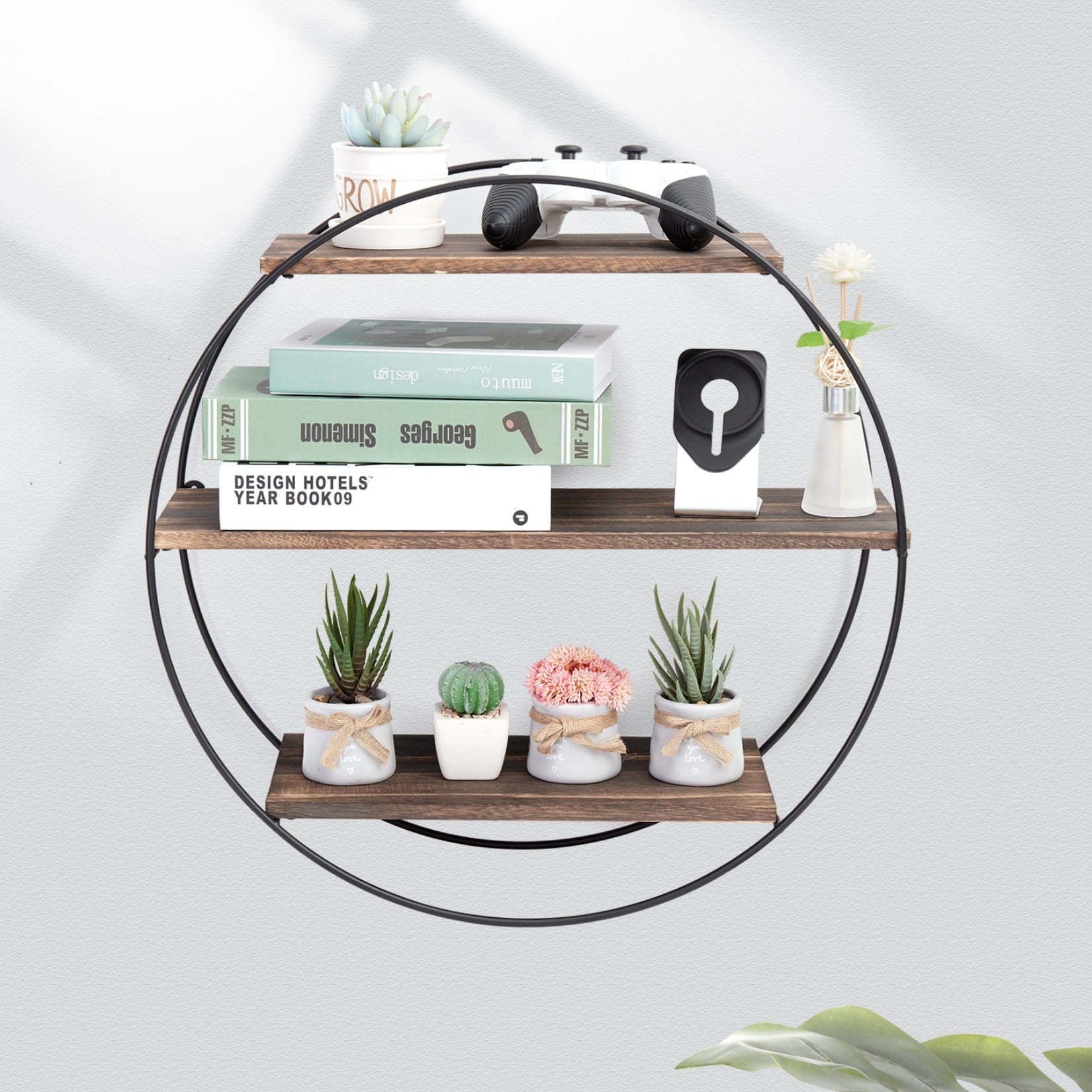 LUVODI 3 Tiers Round Wall Mounted Floating Shelf Wood Rustic for Bathroom Bedroom Living Room Decor