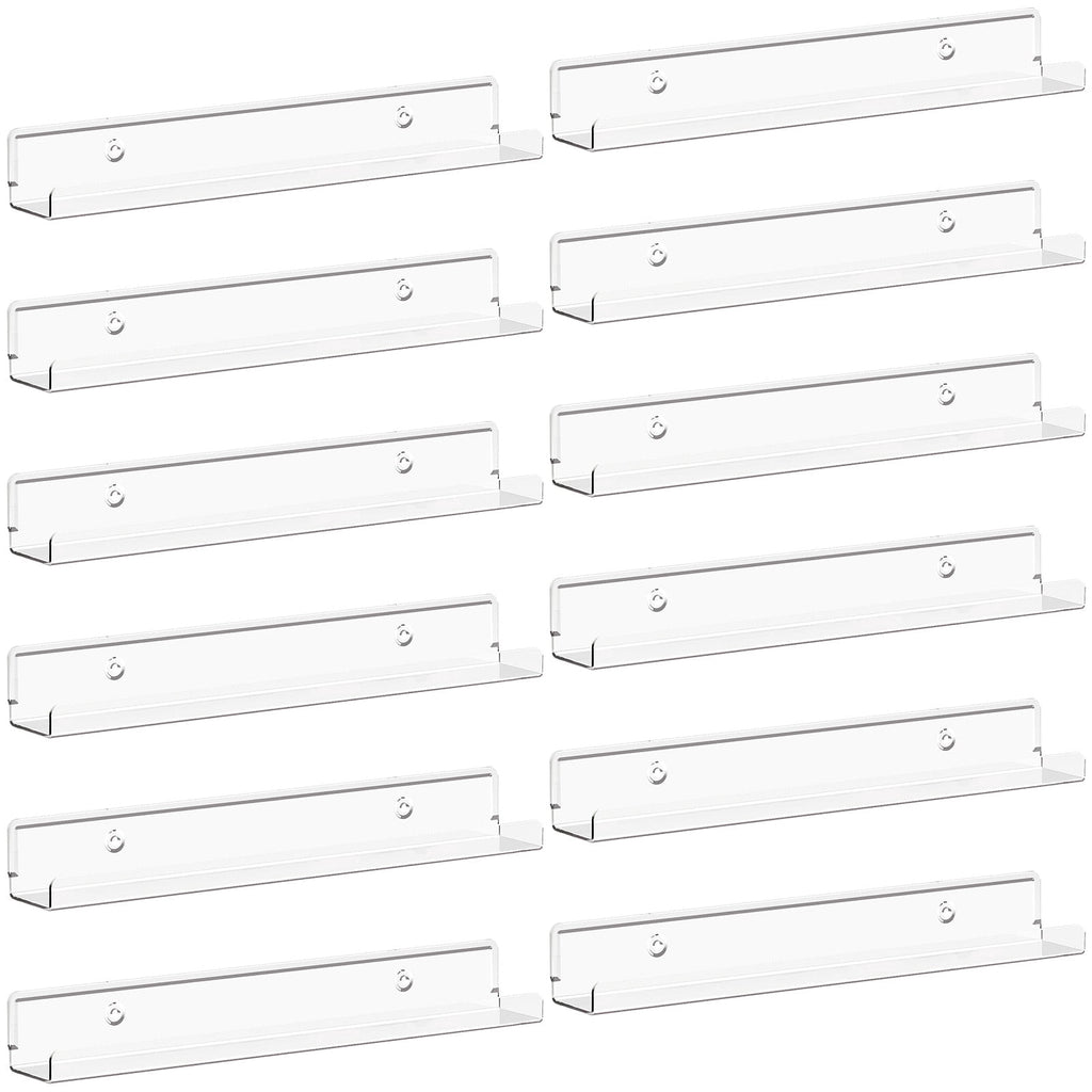 Lifewit Floating Shelves for Vinyl Record, 12 Pack 12" Clear Acrylic Wall Shelf Room Decor for Book/Photo/Picture/Makeup Display in Bedroom, Living Room, Bathroom Storage and Organization