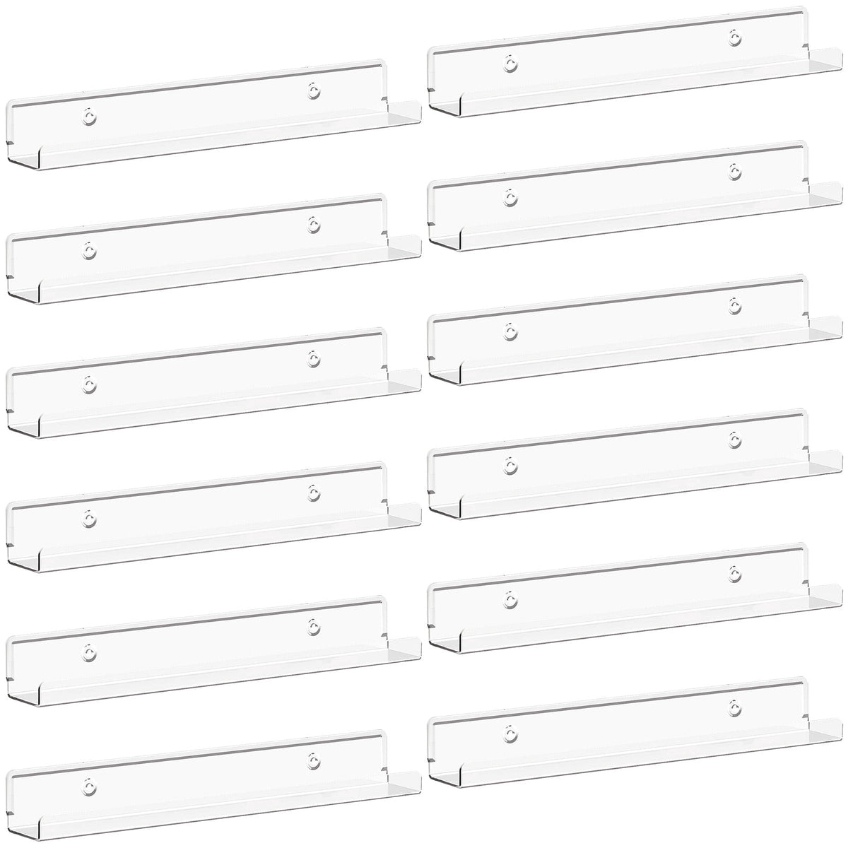 Lifewit Floating Shelves for Vinyl Record, 12 Pack 12" Clear Acrylic Wall Shelf Room Decor for Book/Photo/Picture/Makeup Display in Bedroom, Living Room, Bathroom Storage and Organization