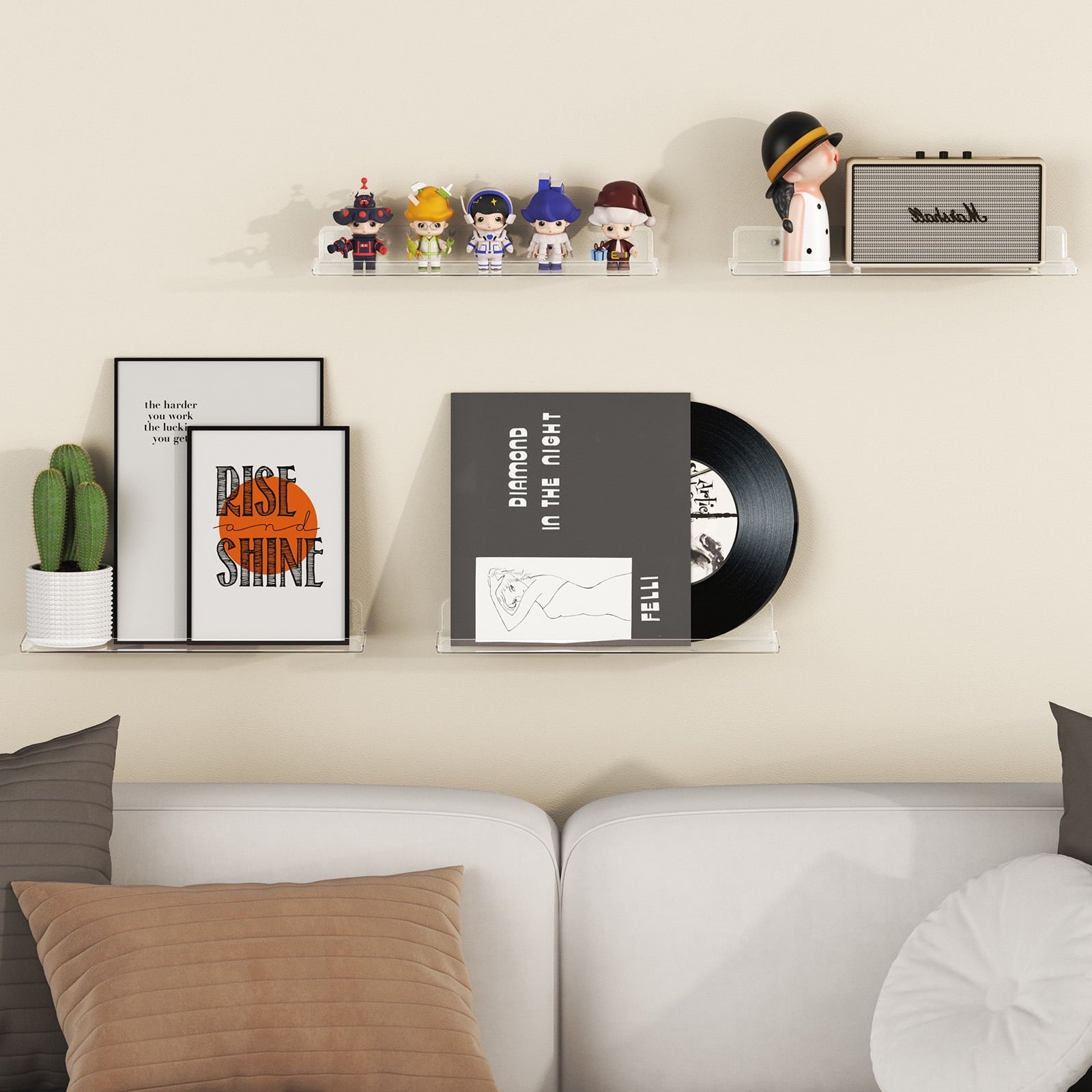 Lifewit Floating Shelves, 10 Pack Clear Acrylic Shelf 15" Room Decor for Bookcase/Vinyl Record Display/Photo/Picture in Bedroom, Living Room, Bathroom, Kitchen Storage and Organization
