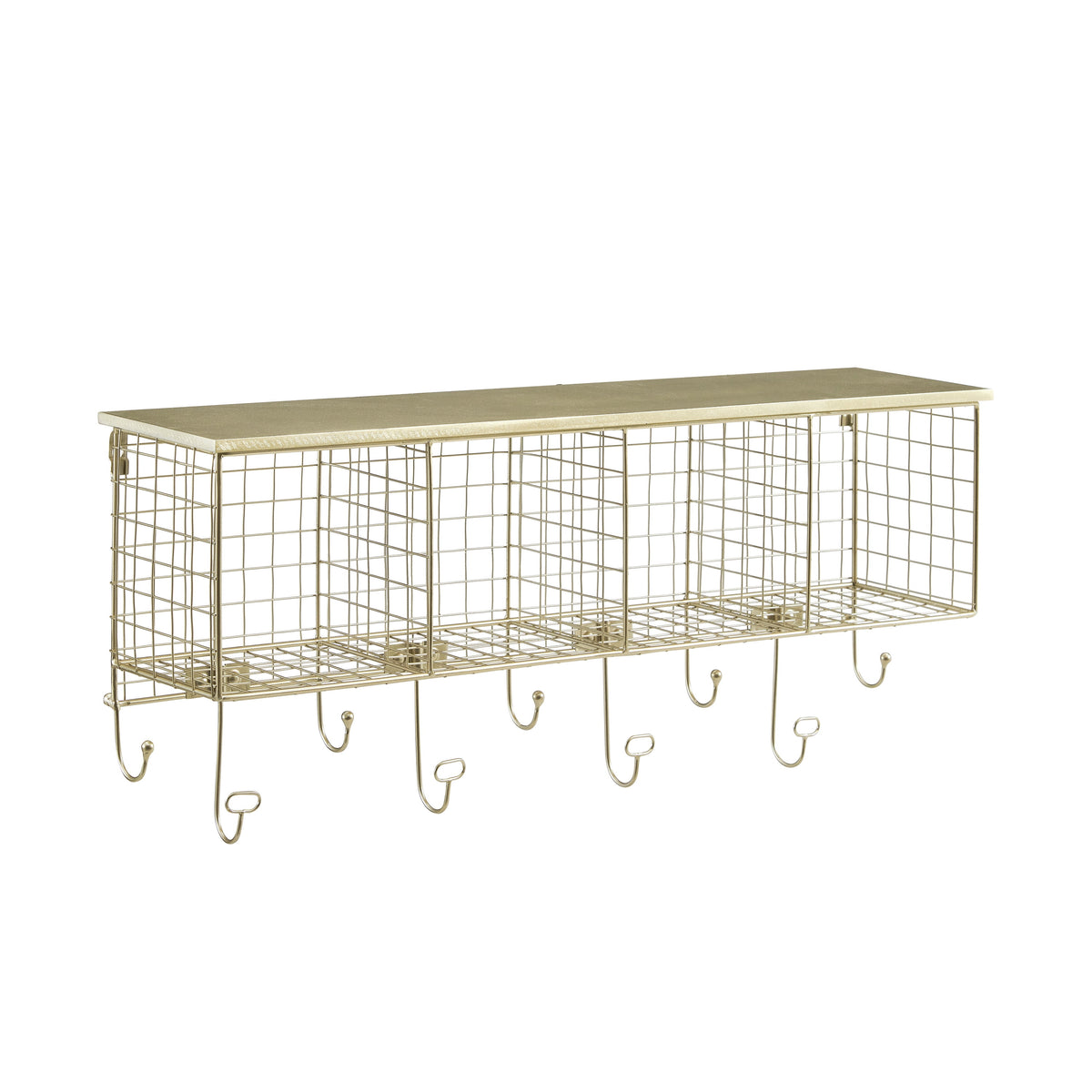 Linon Four Cubby Metal Wall Shelf in Gold