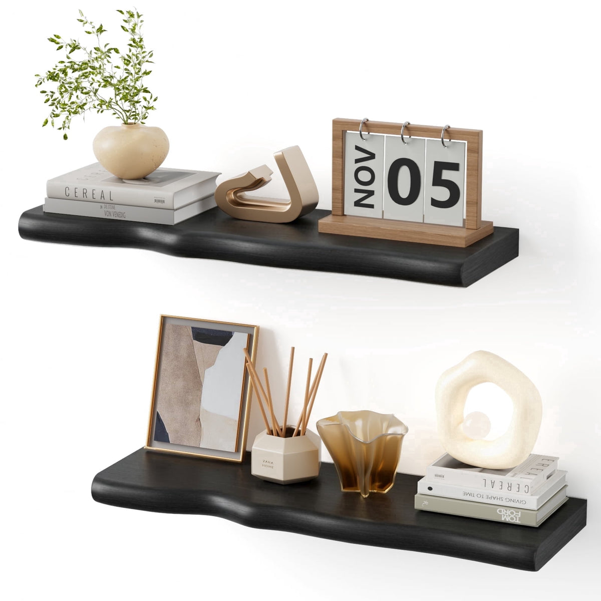 Lipa 24 Inch 2 Pack Floating Shelves for Wall,Farmhouse Live Edge Shelf,Living Room Bedroom Kitchen,Walnut