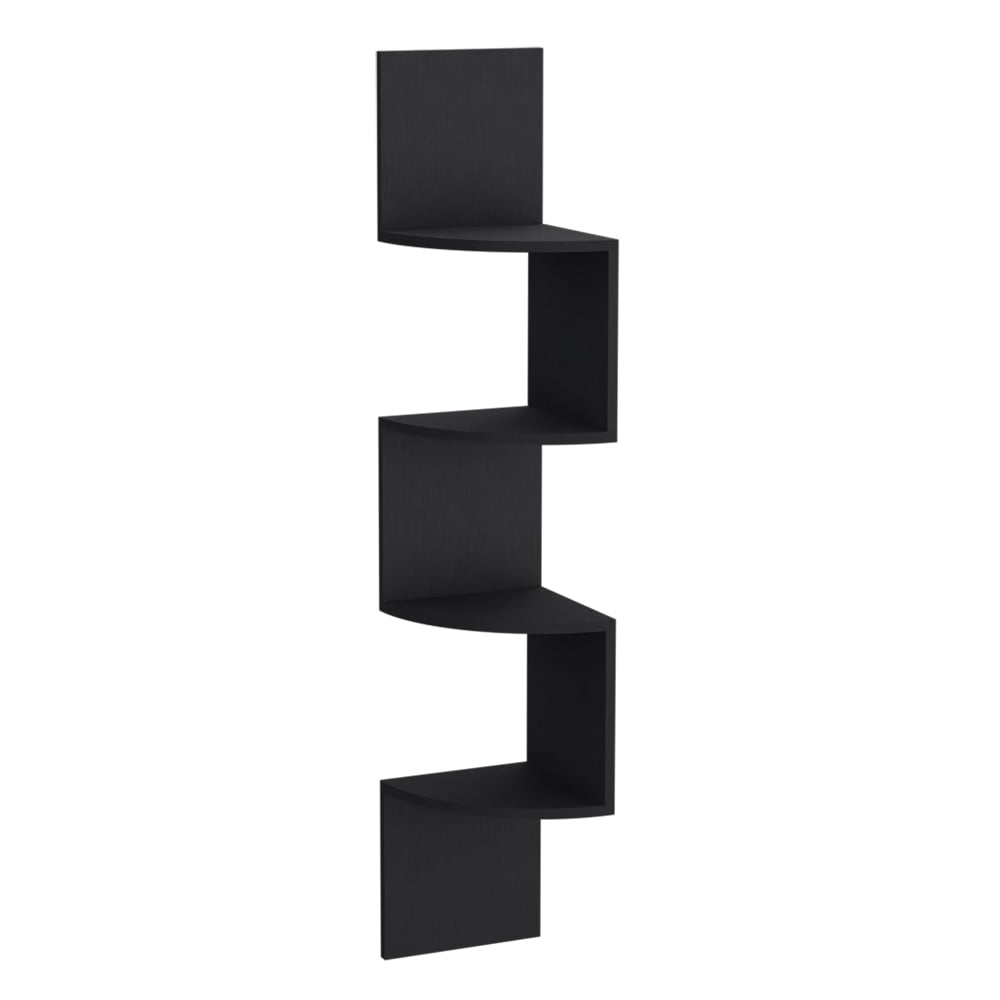 Lisonu Modern 4-Tier Wall Shelf, Black Vertical Floating Bookshelf for Living Room, Space-Saving Display Shelf, Engineered Wood