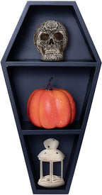 Manny's Mysterious Oddities Black Coffin Shelf - Spooky Gothic Decor for the Home-Floating Wooden Shelf for Wall or Table Top