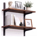 Mifurn 2-Tier Floating Shelves for Wall, 18.9" Adjustable Wall Track Wood Shelves, Rustic Brown