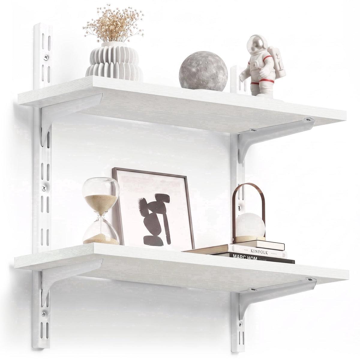 Mifurn 2-Tier Floating Shelves for Wall, 18.9" Adjustable Wall Track Wood Shelves, Rustic Brown