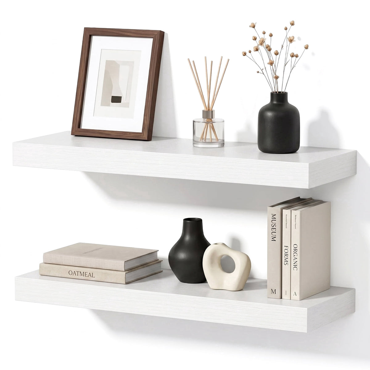 Mifurn Walnut 23.6'' Floating Shelves for Wall, Set of 2 Wall Mounted Wood Shelves for Bedroom, Bathroom, Kitchen