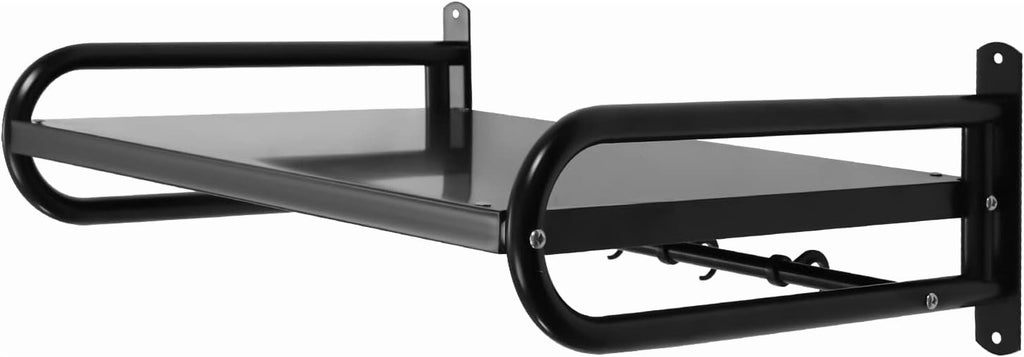 Miumaeov 20 x 15'' Carbon Steel Wall Shelf with 6 Hooks Wall Mounted Rack for Microwave or Household Grade Wall Mount Shelf with Fixing Kit Multifunctional Floating Shelves (Black)