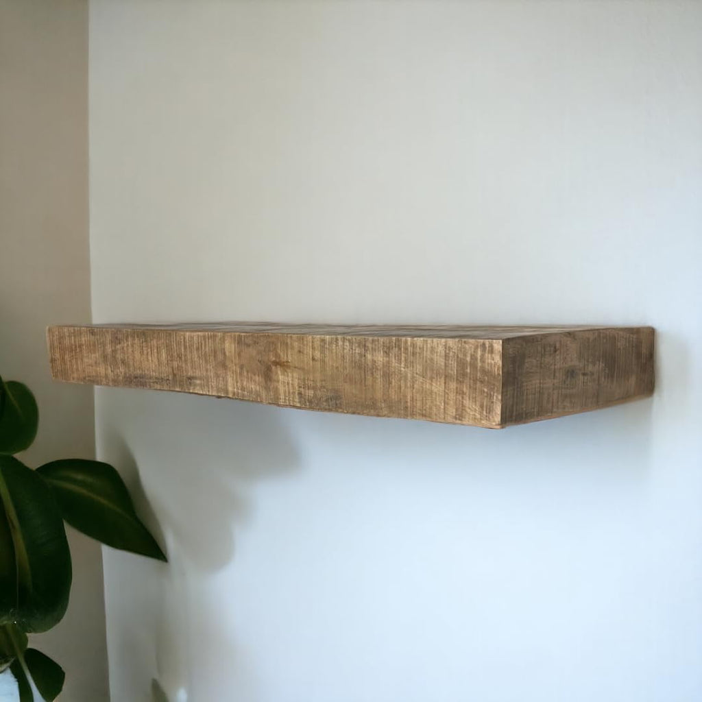 Posh Pollen - Hollow Floating Shelf, Hidden Bracket, Mango Wood, Heavy Duty, Wall Mounted Shelf, 48Wx12D, Light Wash