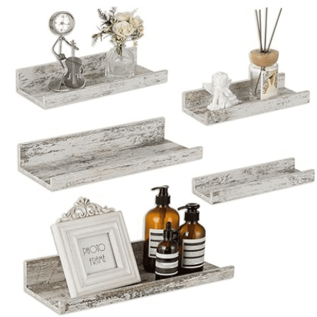 Rustic Shelves Wall-Mounted Distressed White - Farmhouse Wall Shelves 15.8 inch Wood Wall Dr Drative Small Floating Ledge Shelf for Bedroom Living Room
