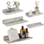Rustic Shelves Wall-Mounted Distressed White - Farmhouse Wall Shelves 15.8 inch Wood Wall Dr Drative Small Floating Ledge Shelf for Bedroom Living Room