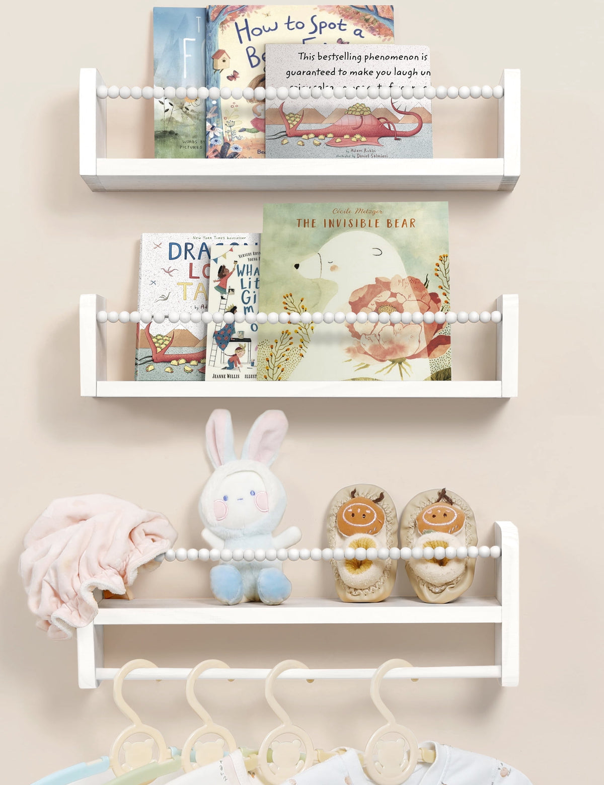 SUMGAR White Floating Shelves Set of 3 16in, Wood Book Shelf for Kids Rooms Bedroom Wall Mount Nursery Floating Bookshelves Toy Storage Organizer for Nursery Decor or Wall Shelves for Kitchen