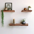 Mango Wood Floating Shelves for Living Room Decor - Modern Wall Display for Entryway - Storage Shelves for Bedroom - Set of 3, 18", Brown