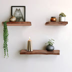 Mango Wood Floating Shelves for Living Room Decor - Modern Wall Display for Entryway - Storage Shelves for Bedroom - Set of 3, 18", Brown
