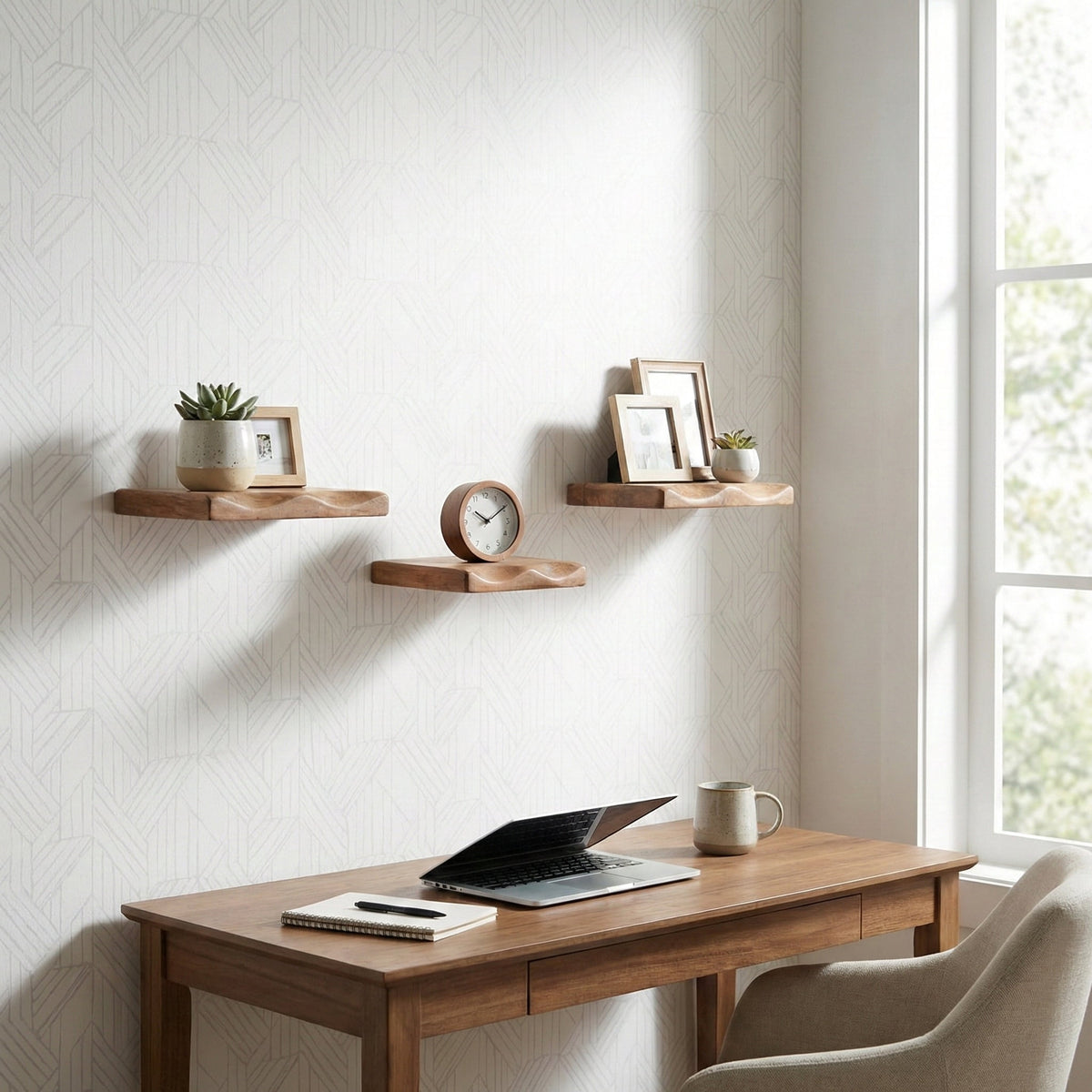 Rectangular Mango Wood Floating Shelf for Home Decor - Hanging Storage Organizer Shelves for Living Room, Office, and Entryway - Storage Organizer Accents for Study Room - Set of 3, 1", Brown