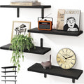 TABGIME Set of 4 Kitchen Wall Shelf Rustic Wood Floating Shelves for Living Room Bathroom Bedroom, 16 inch Black