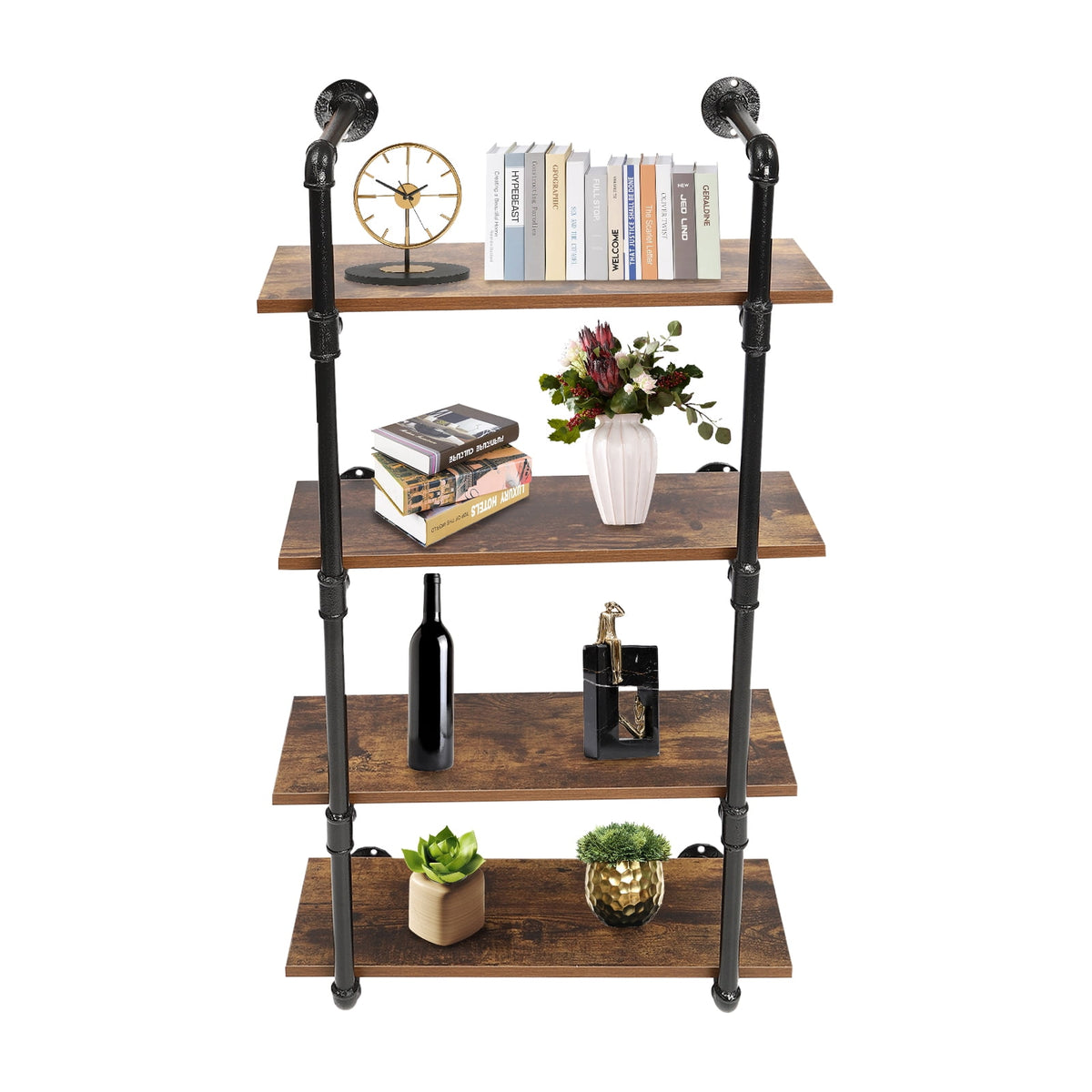 Industrial Pipe Shelving Wall Mounted Rustic Metal Floating Shelves, Steampunk Real Wood Book Shelves For A Living Room, Supermarket, Bedroom