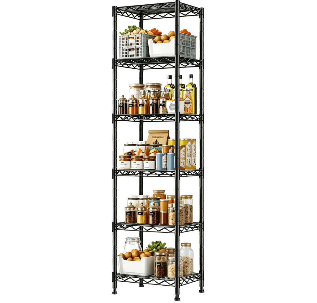 melmine Slim Vertical Storage Shelf,6-Tier Narrow Storage Rack for Bathroom Small Spaces,Adjustable Metal Shelving Unit,15.8"W x 11.8"D x 63"H,Black