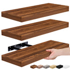 Sorbus 16.25" Walnut Rustic Floating Shelves (Set of 3) – Wall Storage for Décor, Frames, Trophies