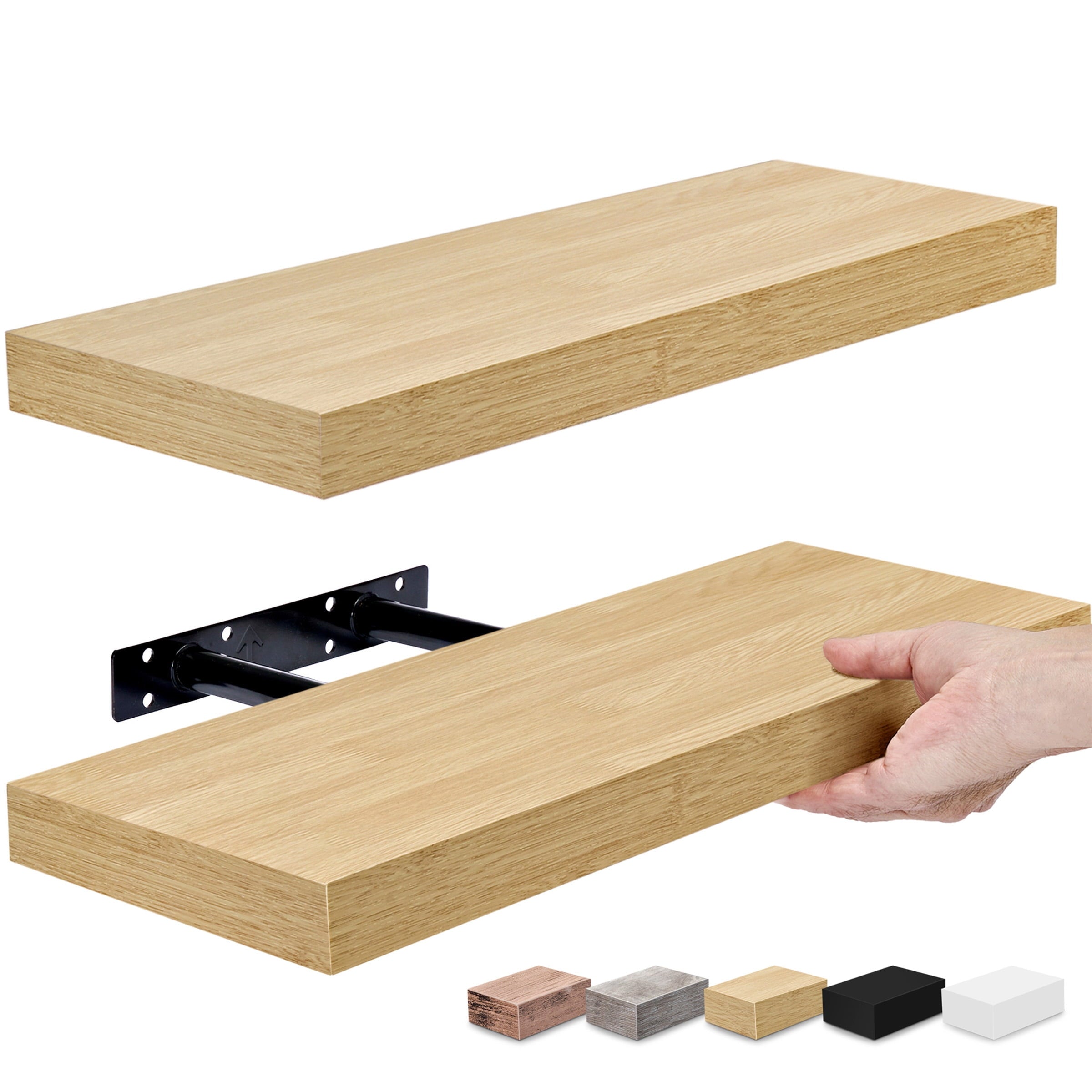 Sorbus 16.25" Maple Wood Rustic Floating Shelves (Set of 2) – Wall Storage for Décor, Frames, Trophies