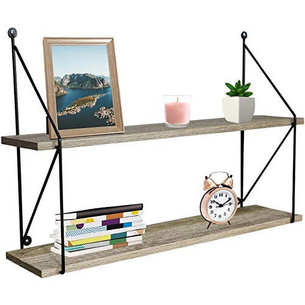 Sorbus Floating Shelf with Metal Brackets, 24"L x 6" W x 16" H Wall Mounted Rustic Wood Wall Storage