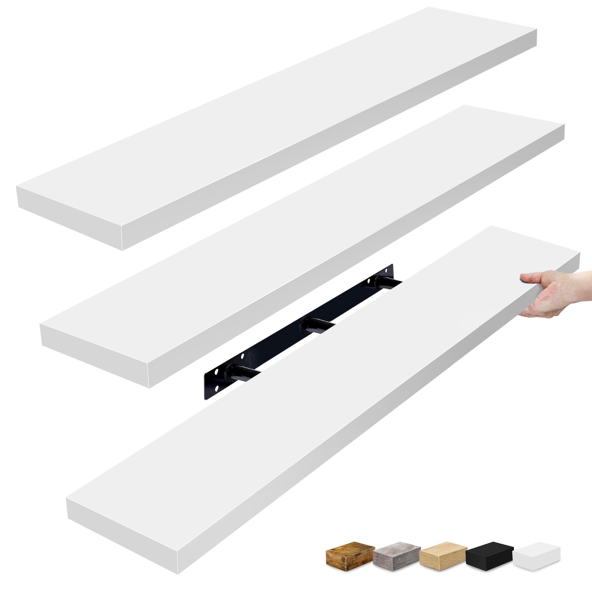 Sorbus Extra Long Floating Shelves – Set of 3 Wall-Mounted Shelves (48"x9") for Bedroom, Kitchen, Living Room, Bathroom – White Farmhouse Décor