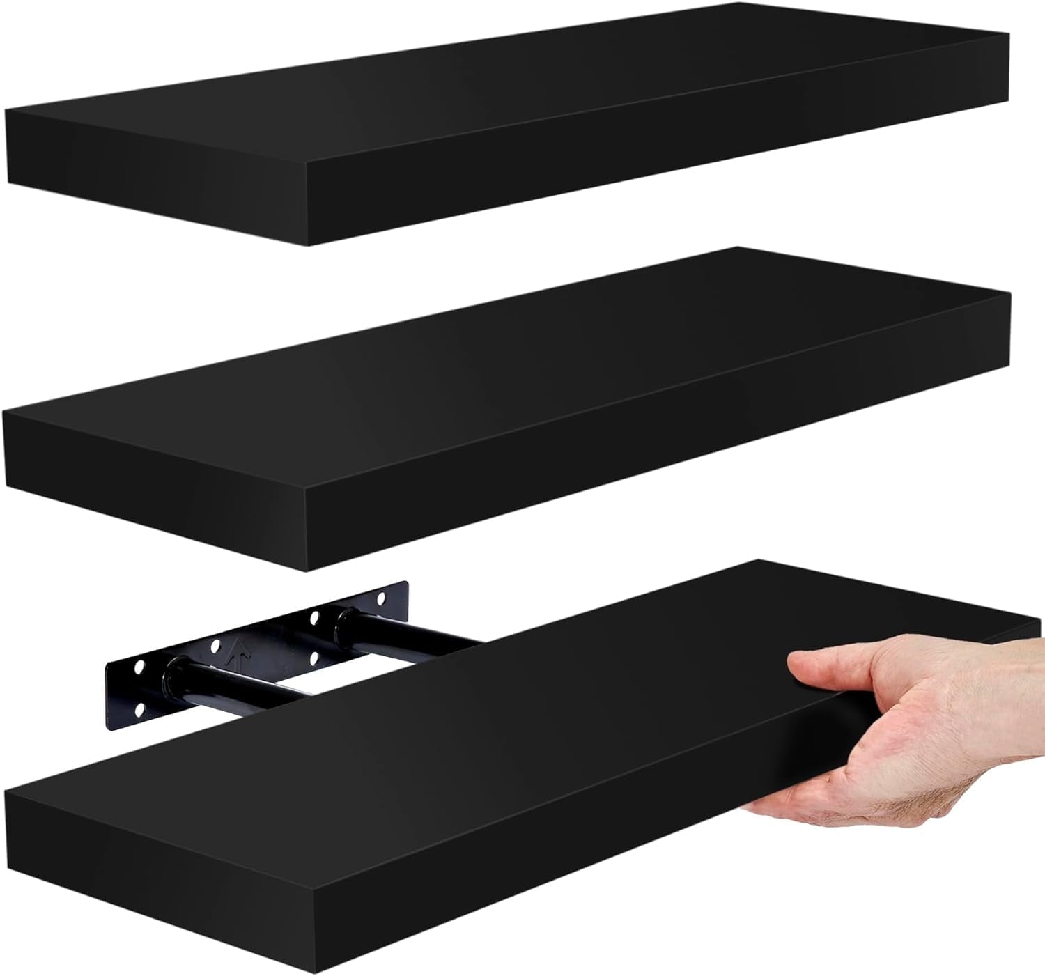 Sorbus 16.25" Black Floating Shelves (Set of 3) – Wall Storage for Décor, Frames, Trophies