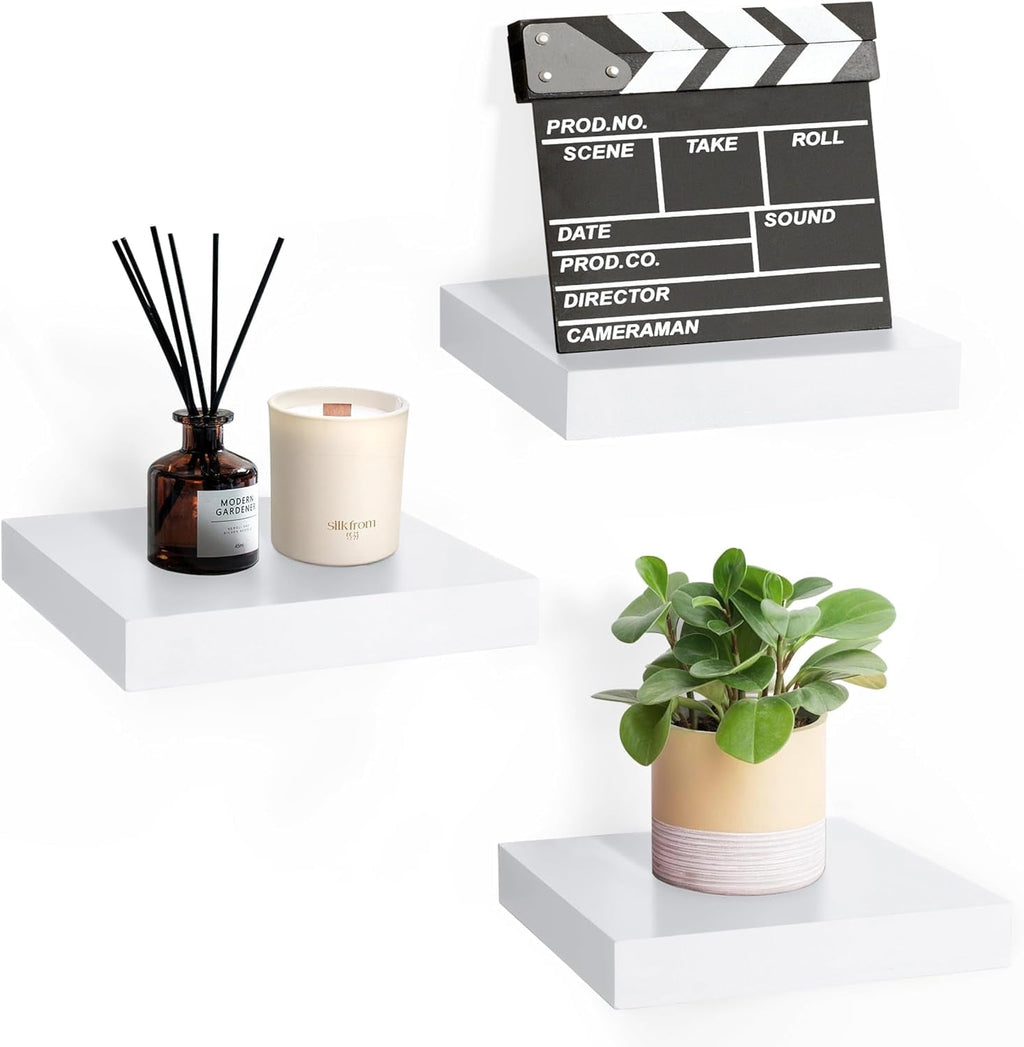 Sorbus Square Floating Shelf for Wall - 3 Small Shelves with Invisible Mounting Brackets for Living Room Decor, Bedroom, Bathroom Decor, Home & Kitchen - 9" Wall Shelf to Display Photos Trophies