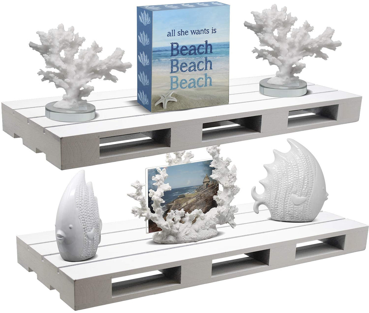 Sorbus Two Wood Floating Shelves - Rustic Farmhouse Floating Shelf Set for Home Décor (2-Pack, Grey)