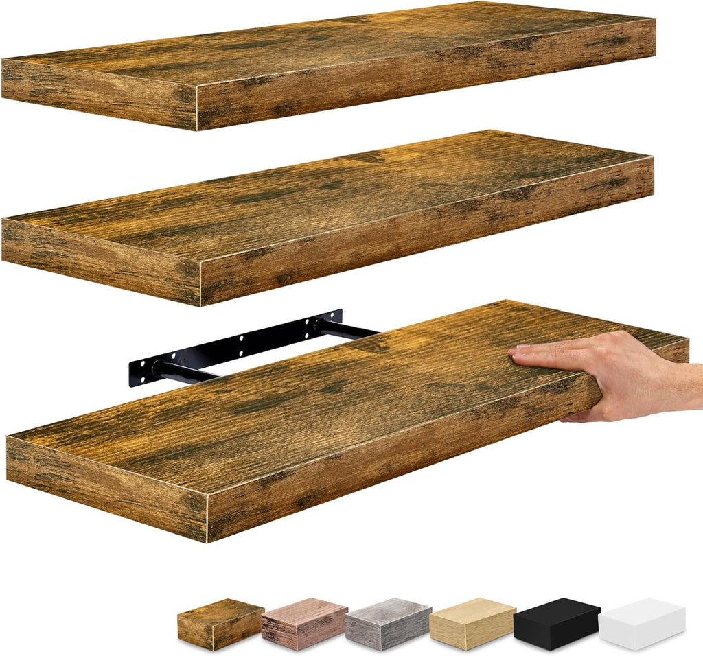 Sorbus Wall Mounted Floating Shelves for Wall Décor - Large 24 Inch, 3 Pack, Rustic Wood