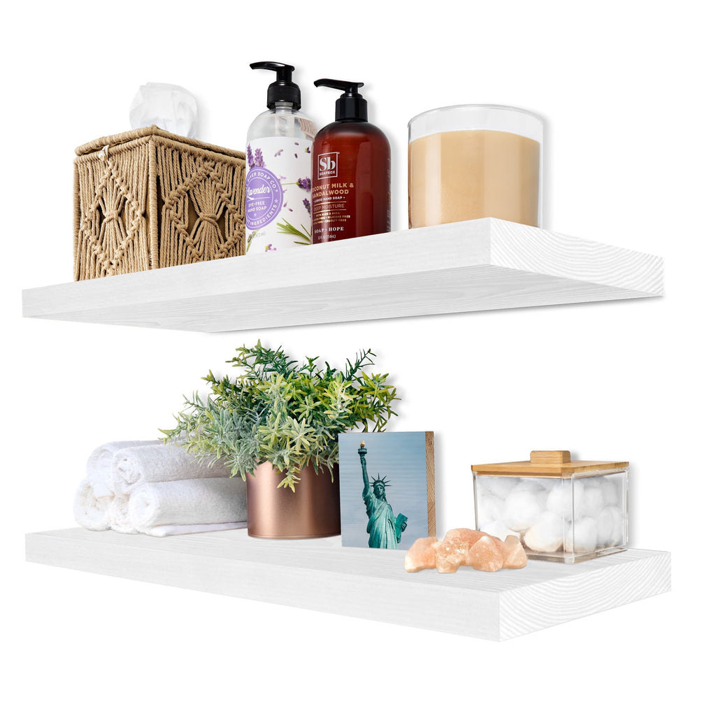 Sorbus Wood Floating Shelves for Wall - 24” Solid Wood Wall Shelves for Bathroom Decor, Books, Bedroom & Living Room - Set of 2 Wall Mounted Kitchen Shelves - Durable 100% Premium Solid Pine