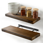 Set of 2 17" Acacia Wood Floating Shelves Wall Mounted, Walnut Color | Rustic Farmhouse Storage Shelf, Floating Effect, 100 LBS Capacity Each, Easy Assembly, Hidden Brackets, Hardware Included