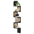 VASAGLE 5-Tier Corner Shelf, Wall Mounted Floating Shelf, Zigzag Corner Shelf Unit, PVC Rattan Sides, Space-Saving, for Kitchen, Living Room, Bedroom, Boho Style, Ash Black