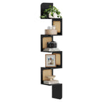 VASAGLE 5-Tier Corner Shelf, Wall Mounted Floating Shelf, Zigzag Corner Shelf Unit, PVC Rattan Sides, Space-Saving, for Kitchen, Living Room, Bedroom, Boho Style, Ash Black