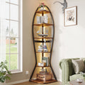 Vividwood Artistic Fish-Inspired Corner Shelf with LED Lights, 6-Tier Tall Corner Bookshelf with Multi-Depth Display, Space-Saving Storage Unit with Remote Control for Bedroom & Living Room