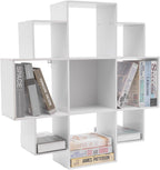 Wall Mounted Book Shelf Modern 3-Tier Floating Shelf Bookcase with 9 Compartments Wall Storage Shelves Floating Cube Shelf for Living Room Decoration Decor (White)